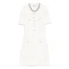 Self-portrait Mini Dress With Knit Tweed Texture And Crystal Accents In White