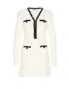 Self-portrait Textured White Dress With Beaded V-neckline In White