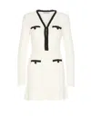 Self-portrait Textured White Dress With Beaded V-neckline In White