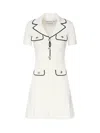 Self-portrait White Mini Dress With Notched Collar And Contrasting Trim In Viscose Blend Stretch Woman In White