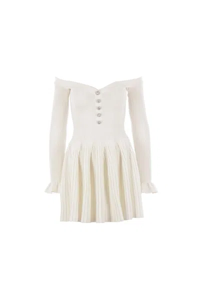 Self-portrait Knitted Mini Dress In Neutral