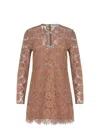 Self-portrait Womens Tan Lace Bow-embellished Woven Mini Dress In White