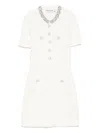 Self-portrait Mini Dress With Knit Tweed Texture And Crystal Accents In White