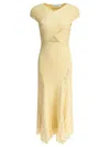 Self-portrait Knit Lace Insert Midi Dress Yellow In Yellow