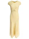 Self-portrait Knit Lace Insert Midi Dress Yellow In Yellow