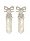 Self-portrait Drop Earrings With Delicate Bow And Pearl Strands In Gold