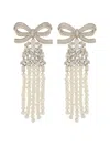 Self-portrait Drop Earrings With Delicate Bow And Pearl Strands In Silver