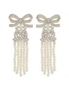 Self-portrait Drop Earrings With Delicate Bow And Pearl Strands In White