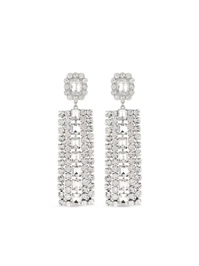 Self-portrait Drop Earrings With Rhinestones In Silver
