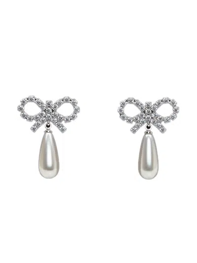 Self-portrait Earrings With Bow And Pearl In Silver