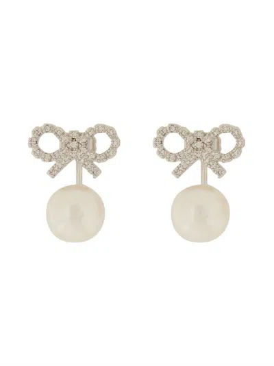 Self-portrait Earrings With Bow In Silver