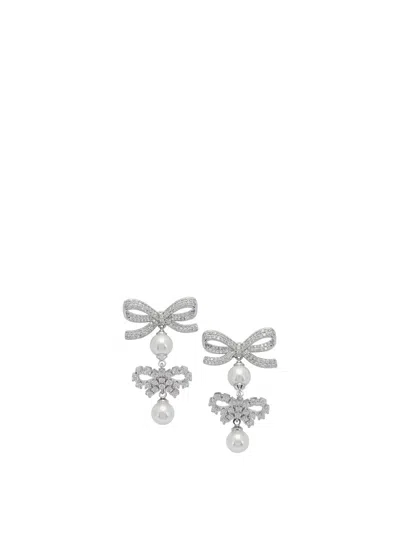 Self-portrait Self Portrait Earrings With Bows And Pearls In Neutral