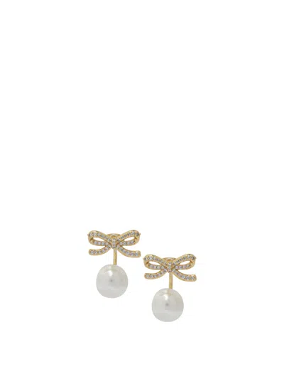 SELF-PORTRAIT SELF-PORTRAIT EARRINGS WITH GOLD BOW AND PEARLS