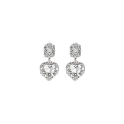 Self-portrait Earrings With Heart-shaped Pendant In Black