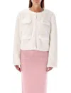 Self-portrait Womens Cream Regular-fit Flap-pockets Faux-fur Jacket