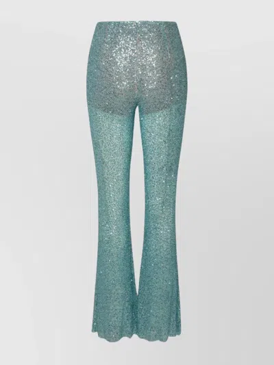 Self-portrait Elastic Waistband Flared Trousers With Sequined Embellishments In Blue