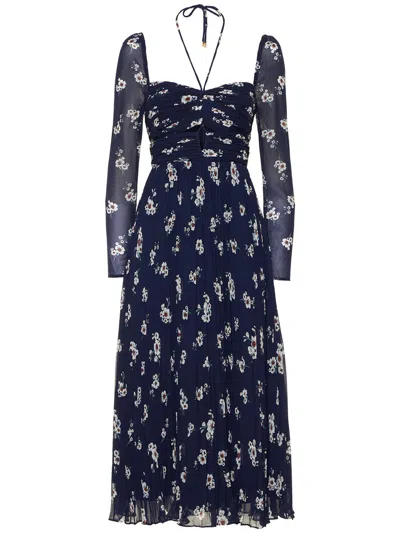 Self-portrait Elegant Long Dress With Blue Fantasy Print