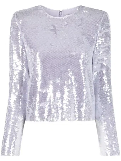 Self-portrait Sequined Cropped Top In Violet
