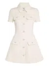 Self-portrait Structured Beige Dress With Classic Collar And Flap Pockets In White