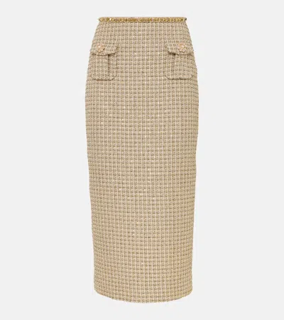 Self-portrait Embelished Bouclé Midi Skirt In Gold