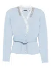 Self-portrait Embellished Belted Cardigan In Blue