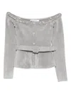 Self-portrait Grey Chenille Knit Crystal Trim Top Clothing In Gray