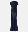 Self-portrait Layered Embellished Metallic Bouclé-tweed And Satin Maxi Dress In Blau