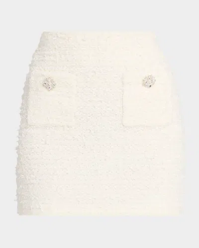 Self-portrait Embellished Boucle Mini Skirt In White