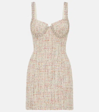 Self-portrait Tweed Sweetheart Mini Dress With Embellished Straps In Multicolor
