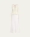 Self-portrait Embellished Boucle Mixed-media Midi Dress In Beige