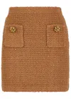 Self-portrait Waffle-knit Embellished Pencil Skirt In Brown
