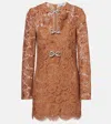 Self-portrait Womens Tan Lace Bow-embellished Woven Mini Dress In Tan