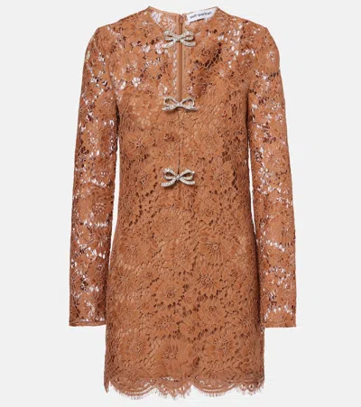 SELF-PORTRAIT EMBELLISHED BOW-DETAIL LACE MINIDRESS