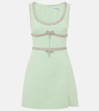 Self-portrait Embellished Bow-detail Minidress In Green