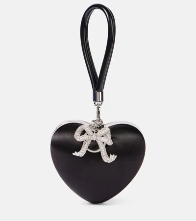 Self-portrait Embellished Bow-detail Satin Clutch In Black
