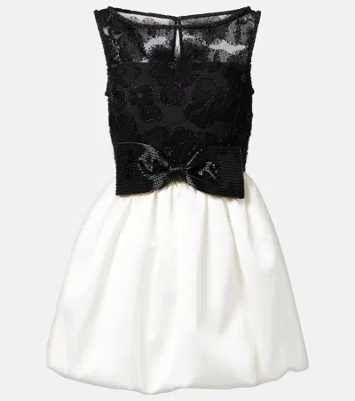 Self-portrait Gathered Satin And Embellished Tulle Mini Dress In Multi