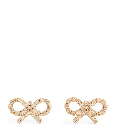 Self-portrait Embellished Bow Earrings In Gold