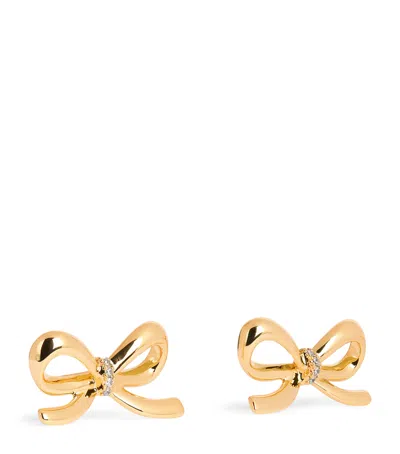 Self-portrait Embellished Bow Earrings In Gold