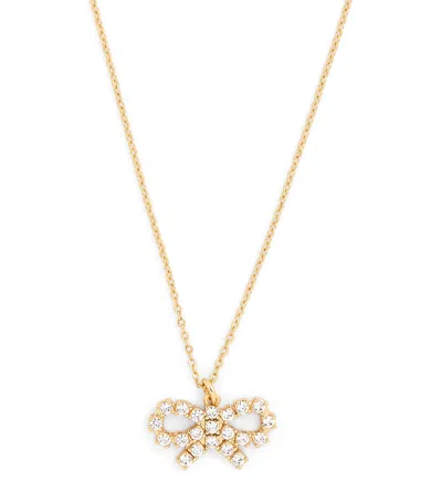 Self-portrait Embellished Bow Necklace In Gold