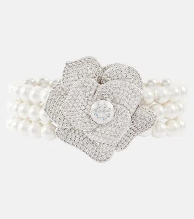 Self-portrait Embellished Bracelet In Silver