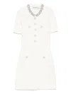 Self-portrait Mini Dress With Knit Tweed Texture And Crystal Accents In Neutral