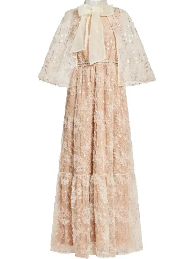 Self-portrait Embellished Cape Maxi Dress In Neutrals