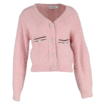 Self-portrait Embellished Cardigan In Pink Polyamide