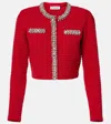 Self-portrait Waffle Knit Crystal Embellished Cardigan In Red