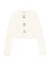 Self-portrait Womens Cream Cropped Embellished Stretch-wool Blend Cardigan In White