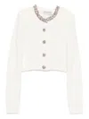 Self-portrait Whirw Cropped Crewneck Cardigan With Crystal Embellishments On Collar And Buttons In Wool Blend Woma In White