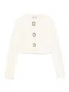 Self-portrait Womens Cream Cropped Embellished Stretch-wool Blend Cardigan In White