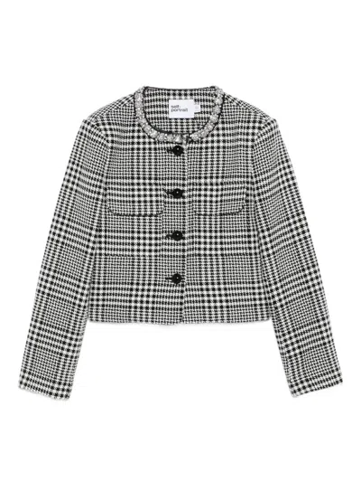 Self-portrait Embellished-collar Houndstooth Jacket In Black