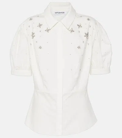 Self-portrait Cotton Embellished Shirt In White