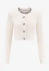 Self-portrait Alpaca Blend Cardigan With Rhinestones In White
